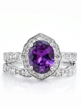 Purple Amethyst gemstone ring set, 925 Sterling Silver Size 8